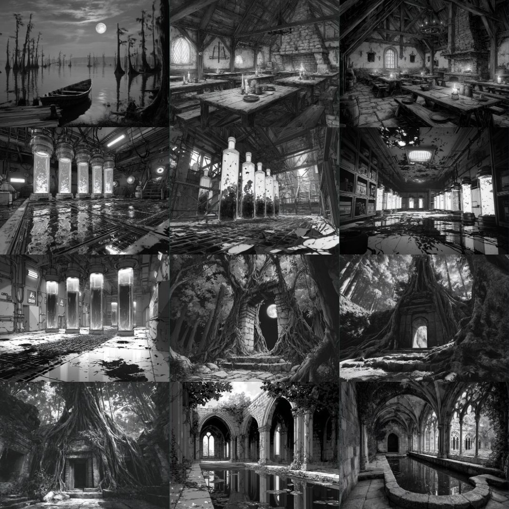 【TRPG背景素材】モノクロ 250枚|風景・施設・ファンタジー・ホラー