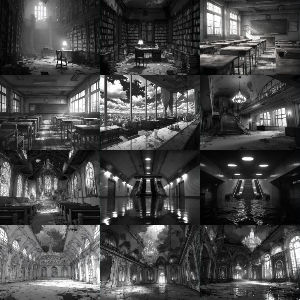 【TRPG背景素材】モノクロ 250枚|風景・施設・ファンタジー・ホラー