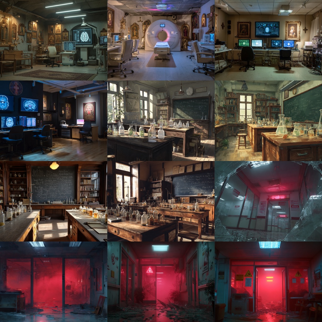 【TRPG背景素材】様々な研究所 160枚|地下実験室・凍結・個室・脳科学・事故直後・資料保管庫・近未来・禁書保管・観察されている・教会跡地etc