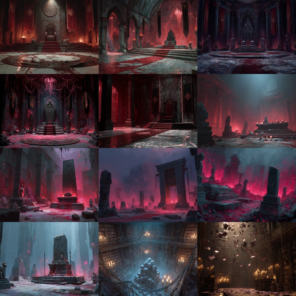 【TRPG背景素材】ダークファンタジー(魔法×ダークな世界)135枚|祭壇・玉座・聖堂・魔法円・牢獄・図書館etc