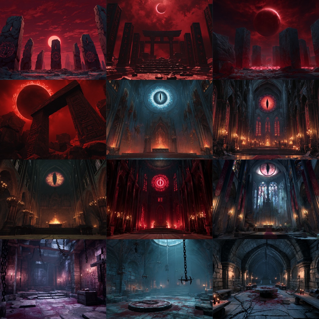 【TRPG背景素材】ダークファンタジー(魔法×ダークな世界)135枚|祭壇・玉座・聖堂・魔法円・牢獄・図書館etc