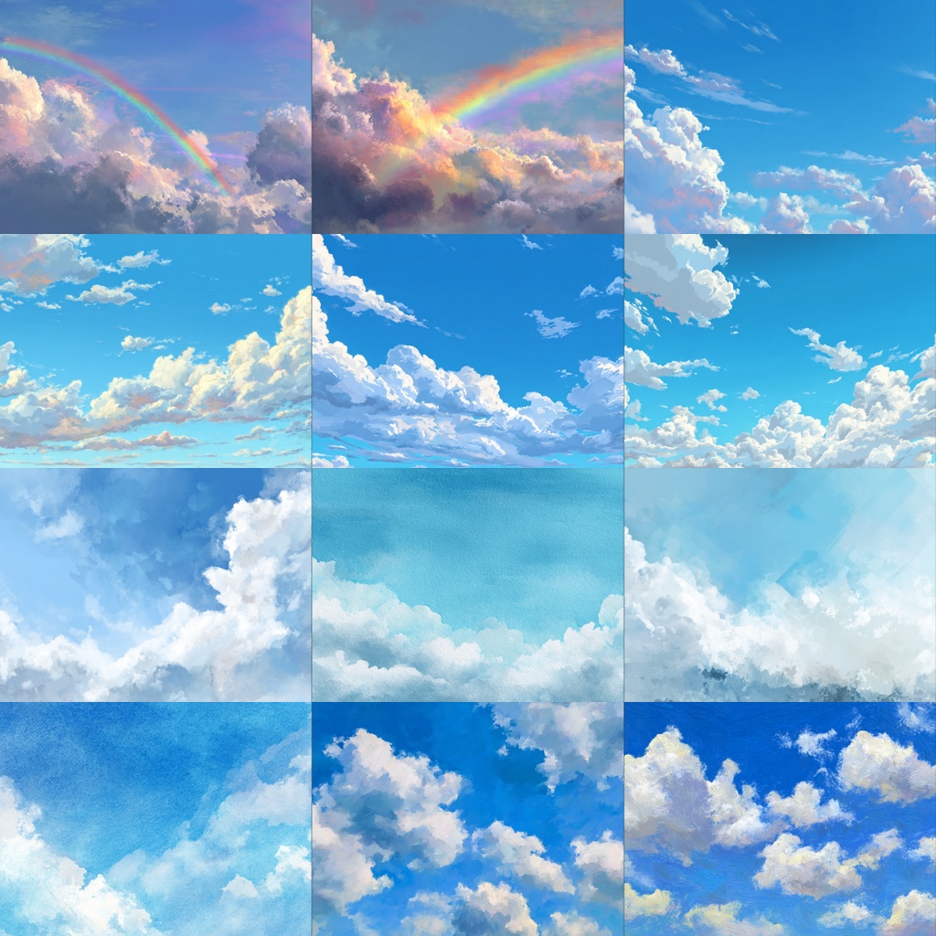 【TRPG背景素材】昼の青空 182枚|アニメ風・水彩画・油絵・ミニマルグラフィック・田舎・カフェ・屋上・Lofi・魔法etc