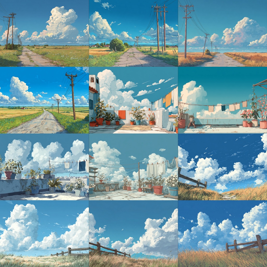 【TRPG背景素材】昼の青空 182枚|アニメ風・水彩画・油絵・ミニマルグラフィック・田舎・カフェ・屋上・Lofi・魔法etc