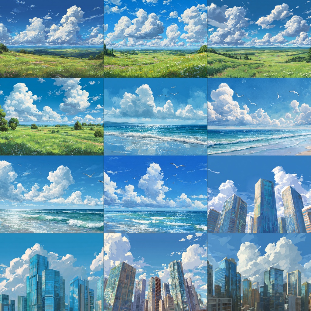 【TRPG背景素材】昼の青空 182枚|アニメ風・水彩画・油絵・ミニマルグラフィック・田舎・カフェ・屋上・Lofi・魔法etc