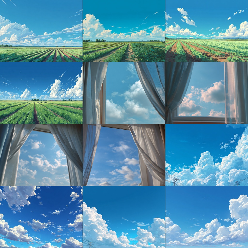 【TRPG背景素材】昼の青空 182枚|アニメ風・水彩画・油絵・ミニマルグラフィック・田舎・カフェ・屋上・Lofi・魔法etc