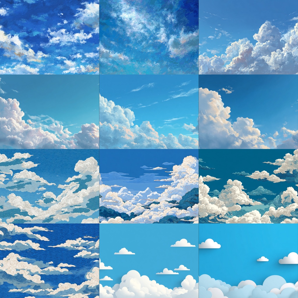 【TRPG背景素材】昼の青空 182枚|アニメ風・水彩画・油絵・ミニマルグラフィック・田舎・カフェ・屋上・Lofi・魔法etc