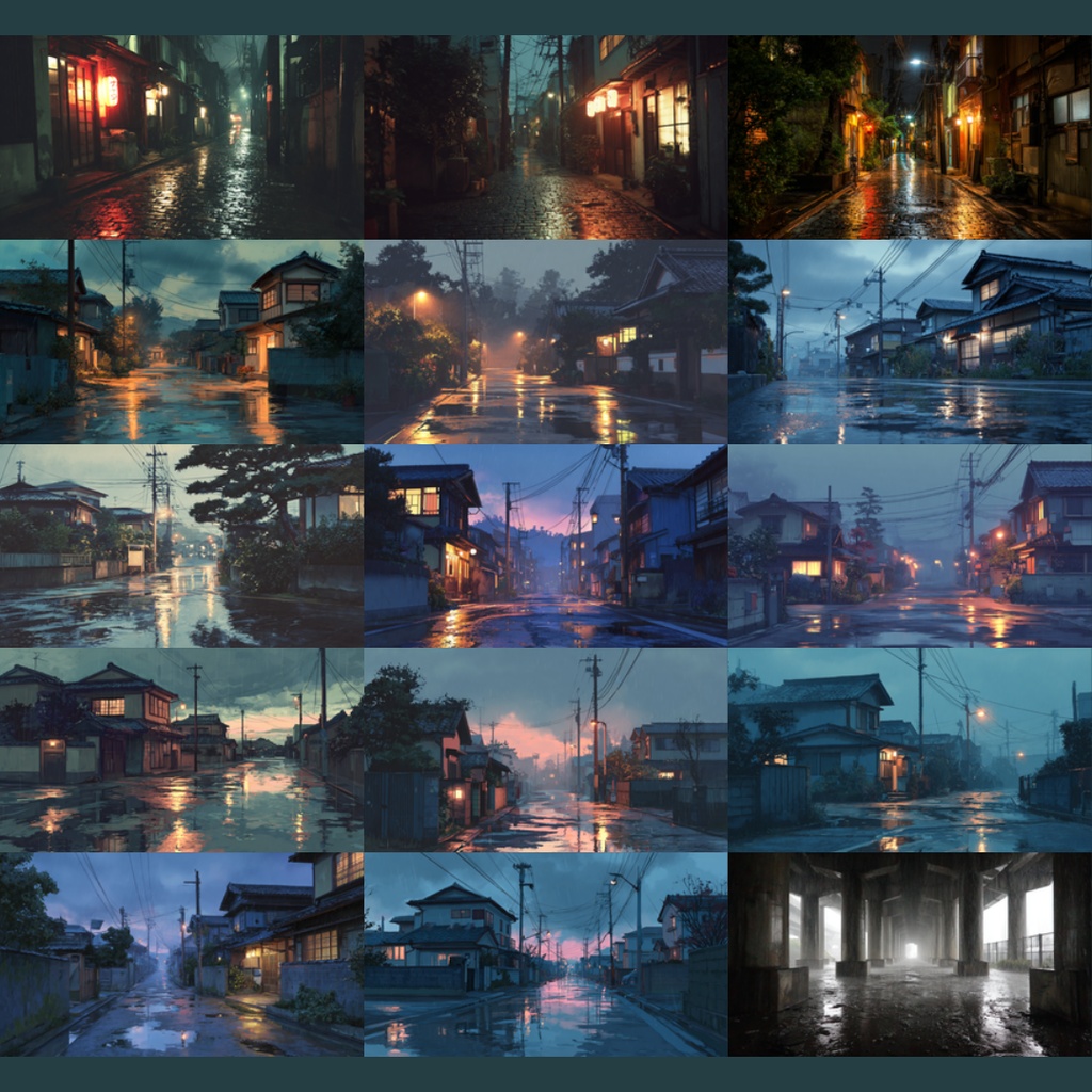 【TRPG背景素材】雨の街中 87枚|住宅街・街頭・紫陽花・古道・高架下・窓越しetc