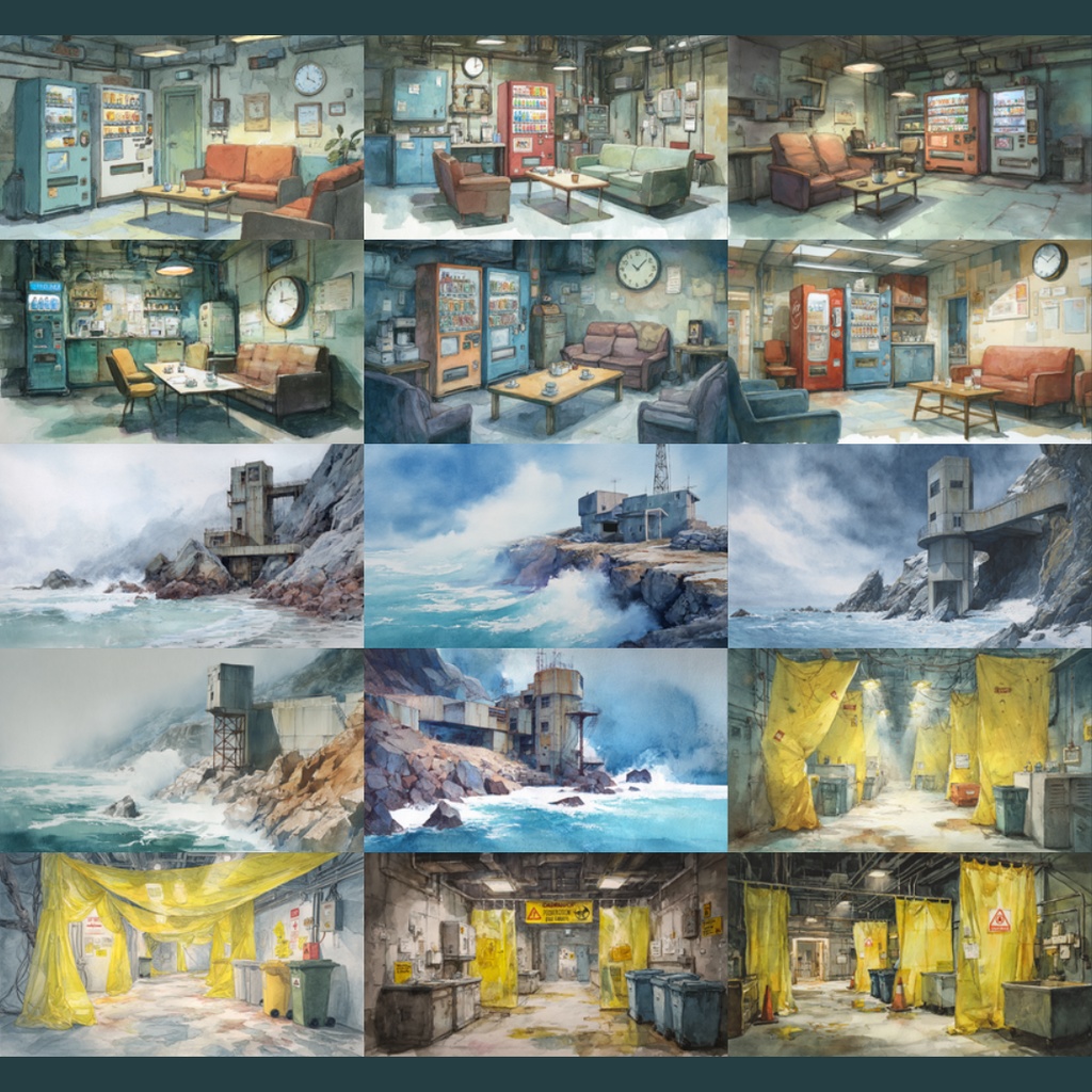 【TRPG背景素材】研究所/水彩画風 156枚|近未来・階段・エントランス・実験室・資料保管庫・培養槽・休憩室・隔離エリア・螺旋階段・非常階段・研究所外観