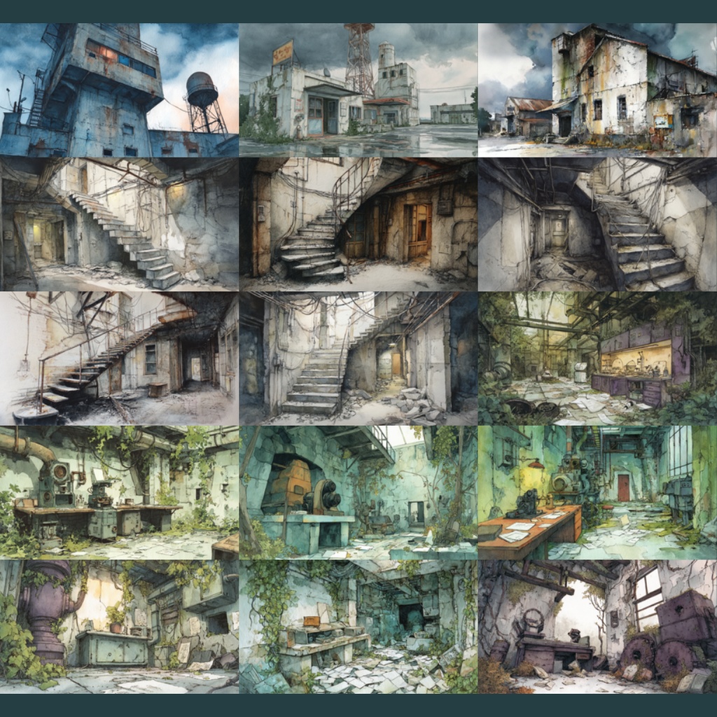 【TRPG背景素材】研究所/水彩画風 156枚|近未来・階段・エントランス・実験室・資料保管庫・培養槽・休憩室・隔離エリア・螺旋階段・非常階段・研究所外観