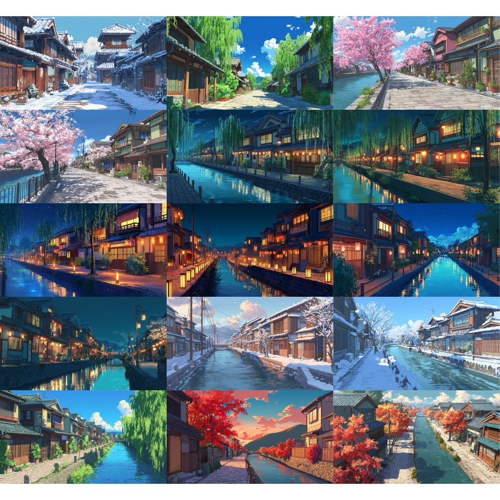 【TRPG背景素材】小江戸風 100枚|春夏秋冬・街並み・川沿い・裏路地etc