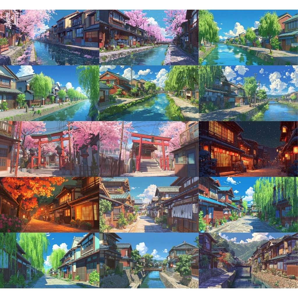 【TRPG背景素材】小江戸風 100枚|春夏秋冬・街並み・川沿い・裏路地etc