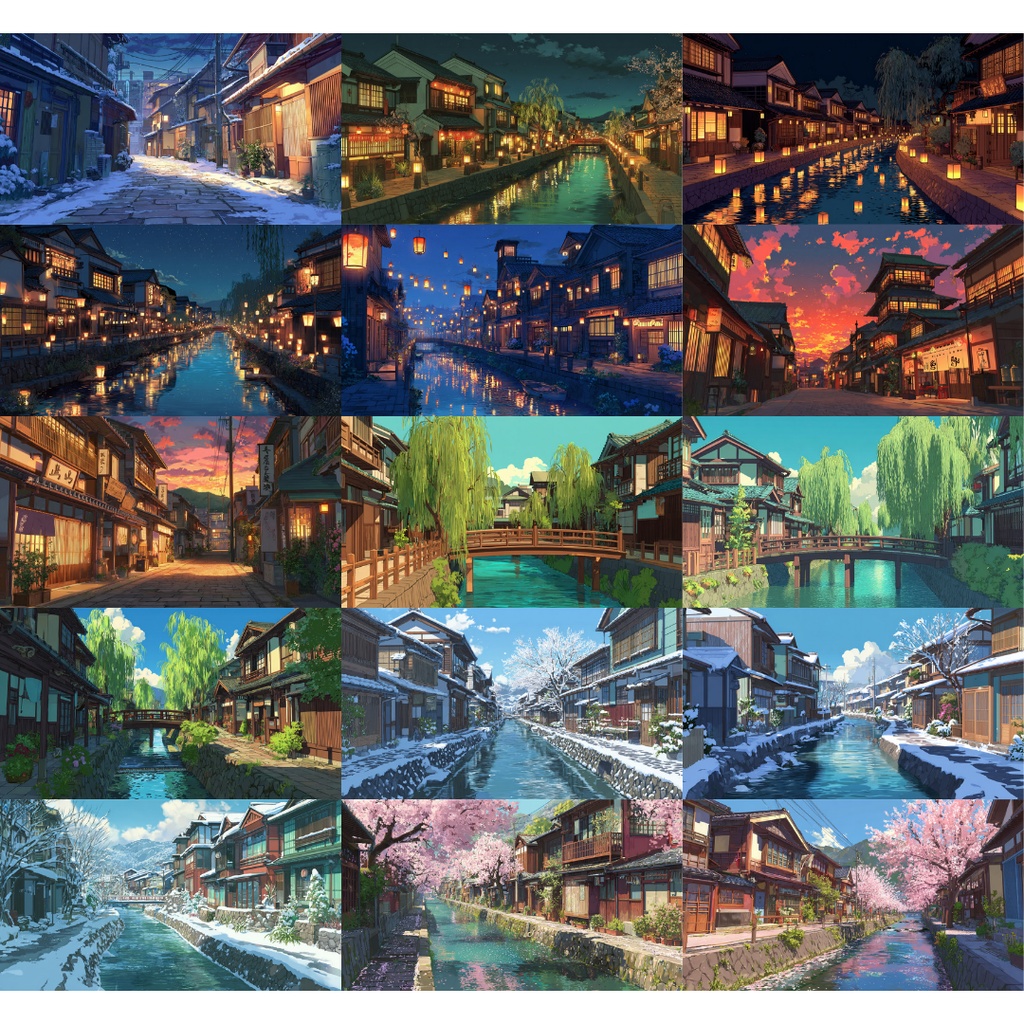 【TRPG背景素材】小江戸風 100枚|春夏秋冬・街並み・川沿い・裏路地etc
