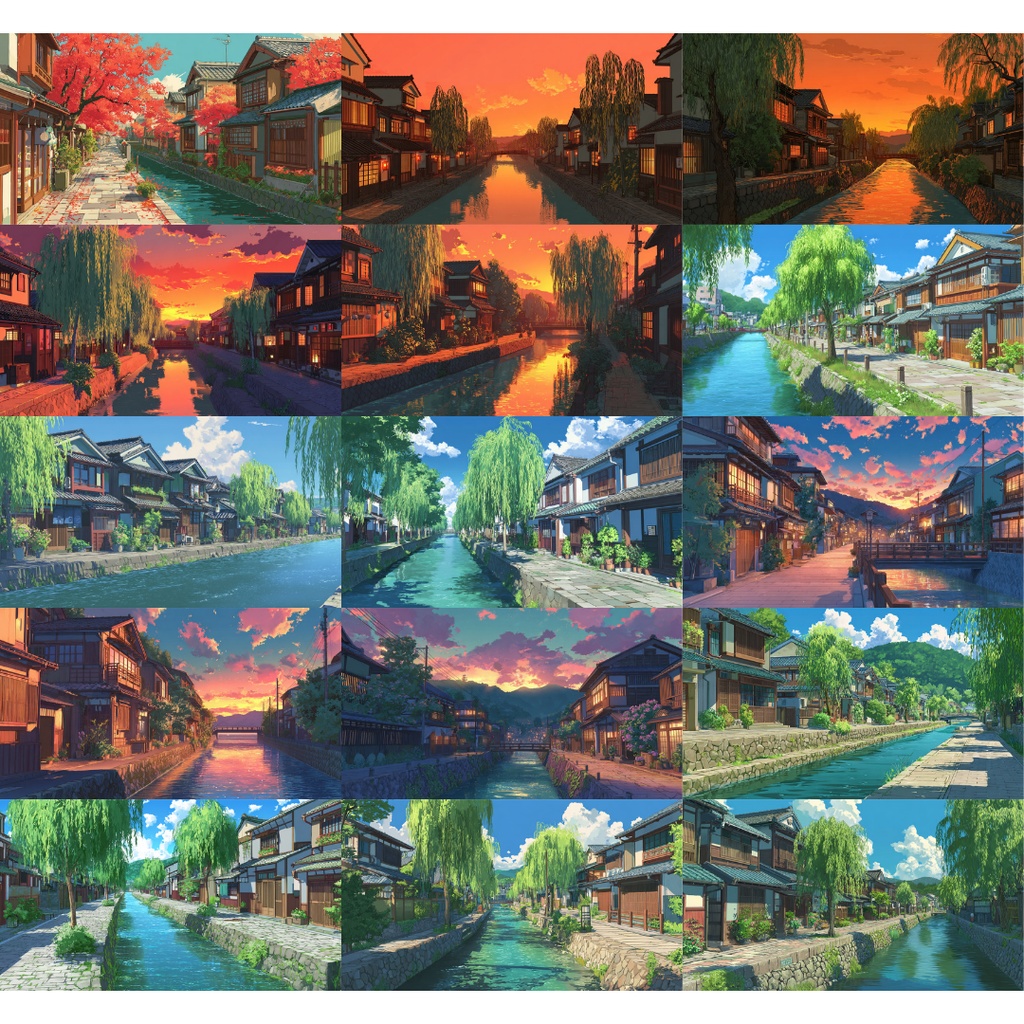 【TRPG背景素材】小江戸風 100枚|春夏秋冬・街並み・川沿い・裏路地etc