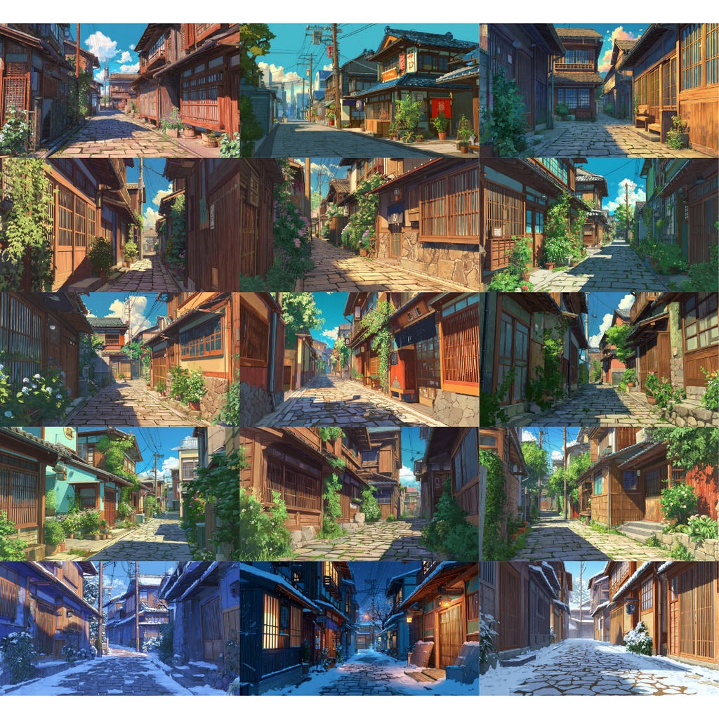 【TRPG背景素材】小江戸風 100枚|春夏秋冬・街並み・川沿い・裏路地etc
