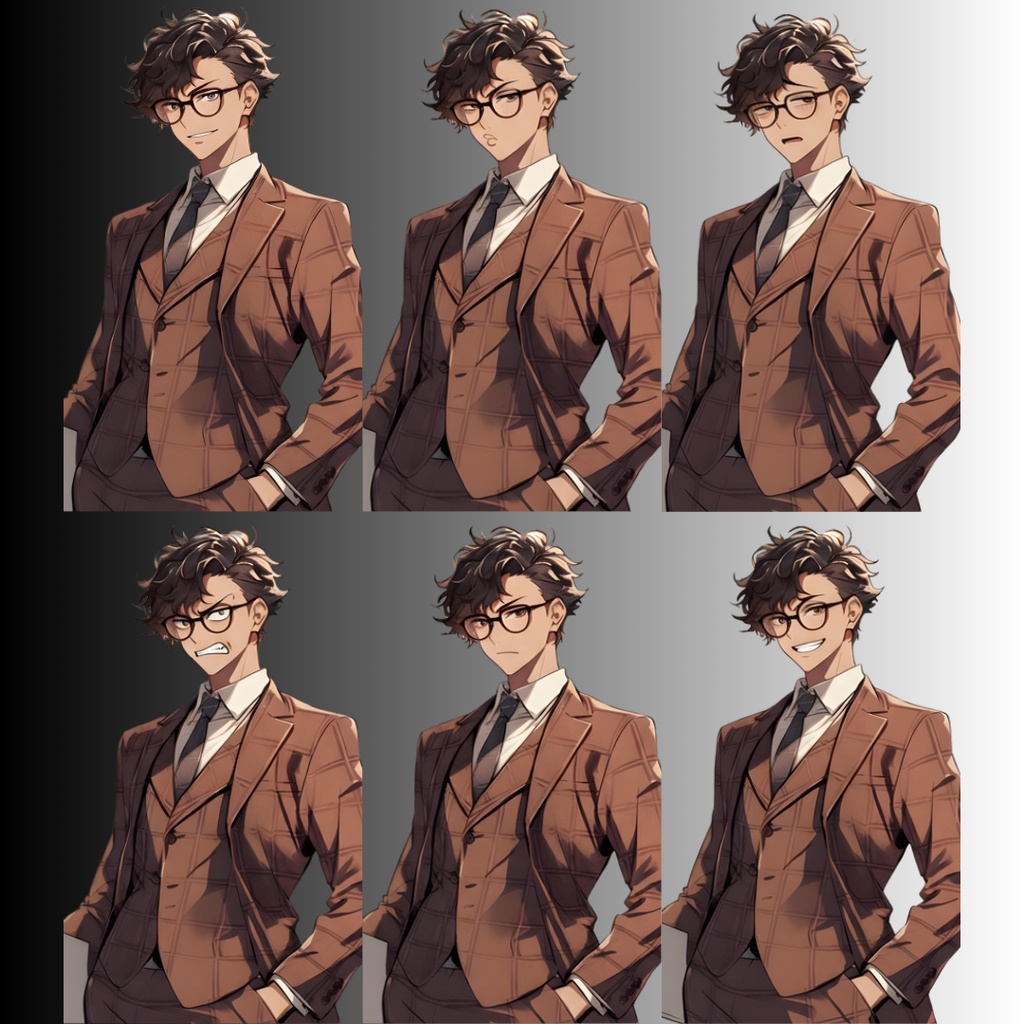 【無料立ち絵素材】男性(探偵・メガネ)表情差分10種|TRPG・ゲーム素材・配信素材