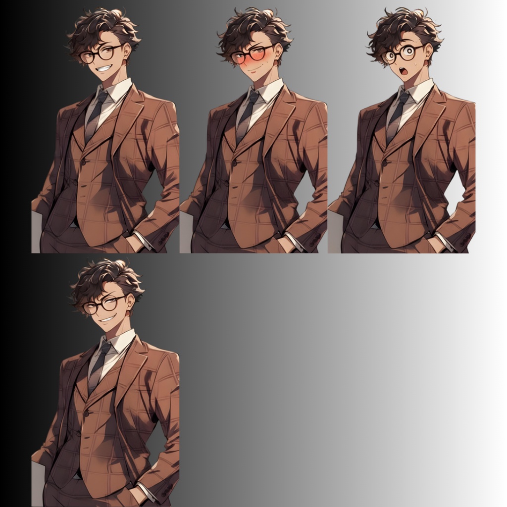 【無料立ち絵素材】男性(探偵・メガネ)表情差分10種|TRPG・ゲーム素材・配信素材