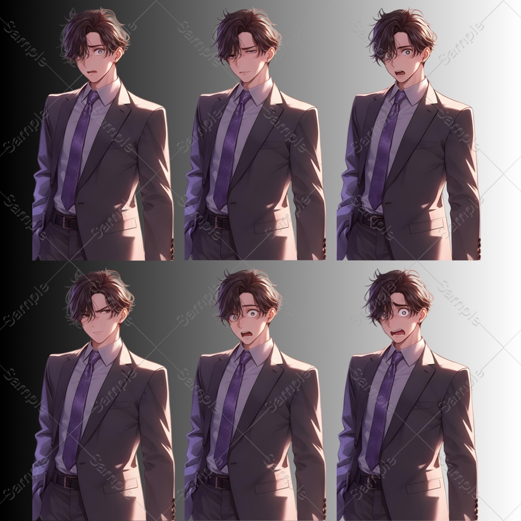 【立ち絵素材】4キャラクター×表情差分20種|80点|TRPG・ゲーム素材・配信素材|男性・女性・殺し屋・サラリーマン