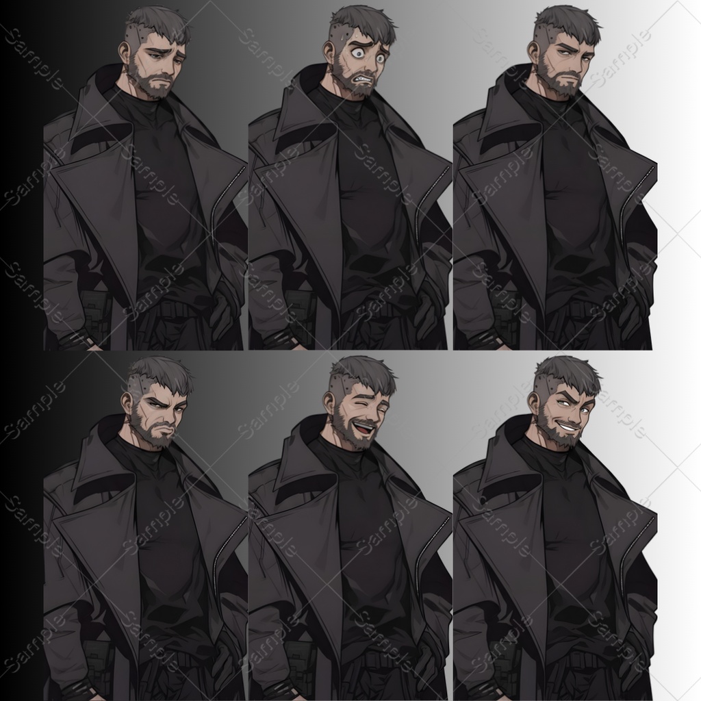 【立ち絵素材】4キャラクター×表情差分20種|80点|TRPG・ゲーム素材・配信素材|男性・女性・殺し屋・サラリーマン