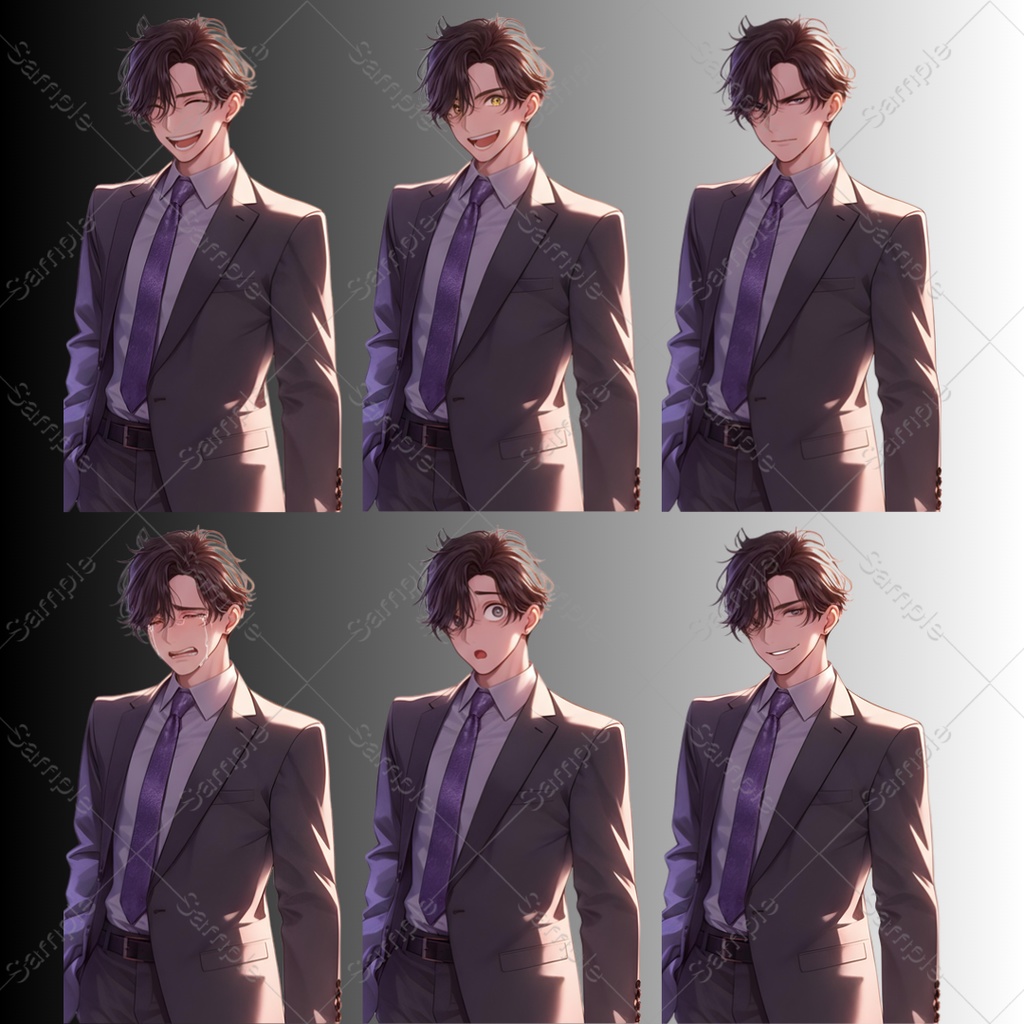 【立ち絵素材】4キャラクター×表情差分20種|80点|TRPG・ゲーム素材・配信素材|男性・女性・殺し屋・サラリーマン