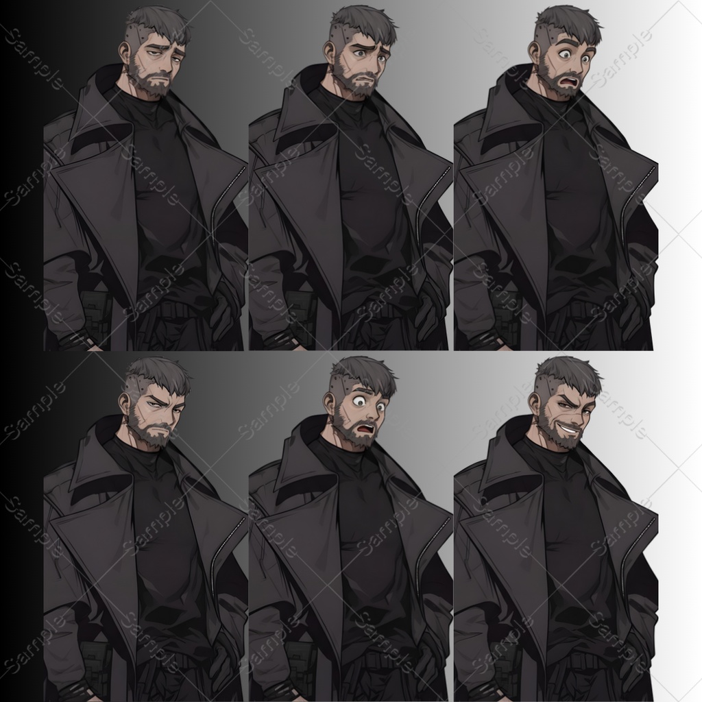 【立ち絵素材】4キャラクター×表情差分20種|80点|TRPG・ゲーム素材・配信素材|男性・女性・殺し屋・サラリーマン