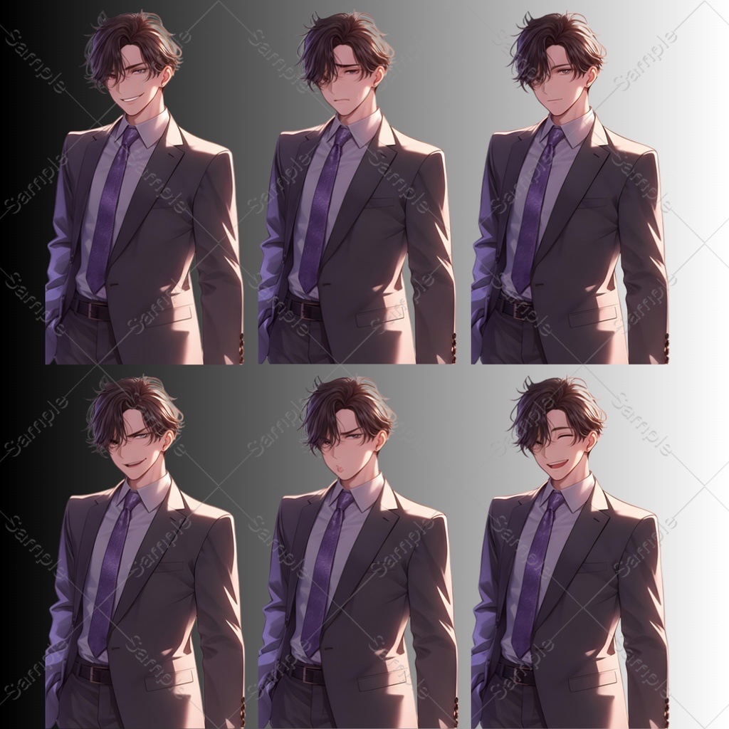 【立ち絵素材】4キャラクター×表情差分20種|80点|TRPG・ゲーム素材・配信素材|男性・女性・殺し屋・サラリーマン