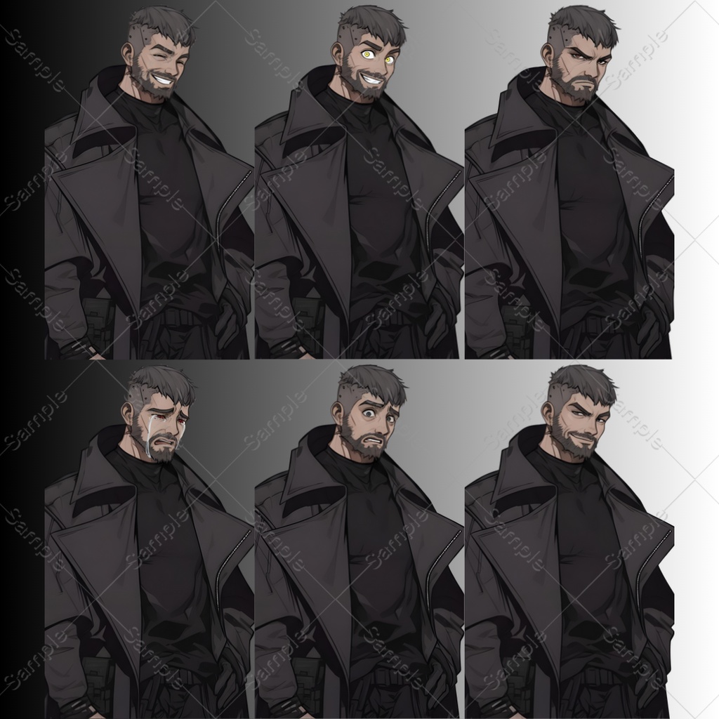 【立ち絵素材】4キャラクター×表情差分20種|80点|TRPG・ゲーム素材・配信素材|男性・女性・殺し屋・サラリーマン