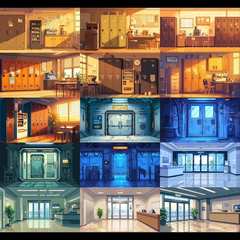 【背景素材】 研究所 ドット絵風 260枚|培養室•冷却室•魔導研究室•廊下•階段•ロビー•休憩室•外観etc(TRPG, マダミス, ココフォリア, ゲーム)