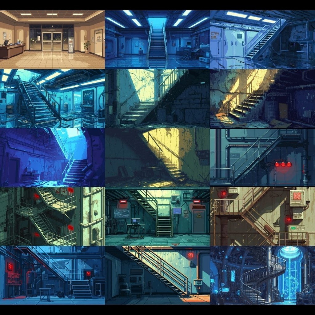 【背景素材】 研究所 ドット絵風 260枚|培養室•冷却室•魔導研究室•廊下•階段•ロビー•休憩室•外観etc(TRPG, マダミス, ココフォリア, ゲーム)