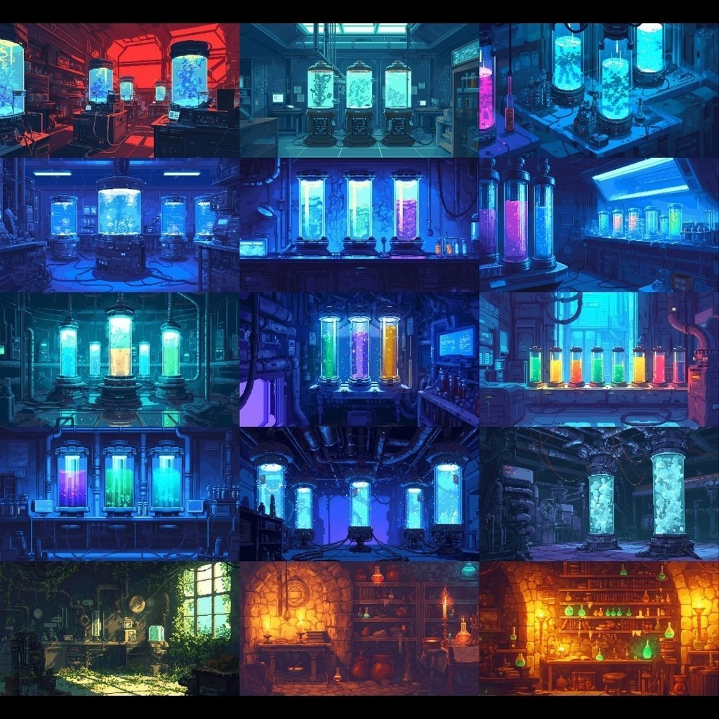 【背景素材】 研究所 ドット絵風 260枚|培養室•冷却室•魔導研究室•廊下•階段•ロビー•休憩室•外観etc(TRPG, マダミス, ココフォリア, ゲーム)