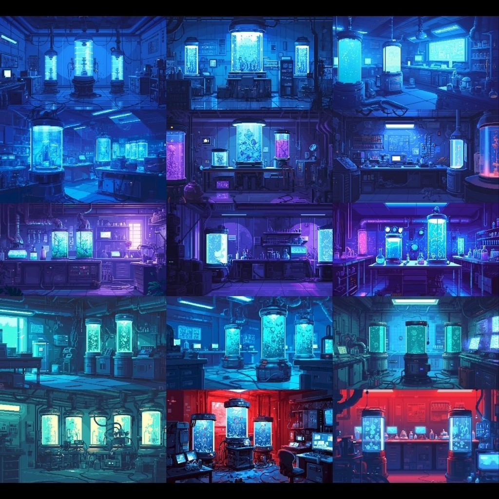 【背景素材】 研究所 ドット絵風 260枚|培養室•冷却室•魔導研究室•廊下•階段•ロビー•休憩室•外観etc(TRPG, マダミス, ココフォリア, ゲーム)