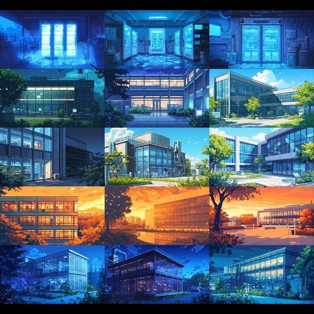 【背景素材】 研究所 ドット絵風 260枚|培養室•冷却室•魔導研究室•廊下•階段•ロビー•休憩室•外観etc(TRPG, マダミス, ココフォリア, ゲーム)