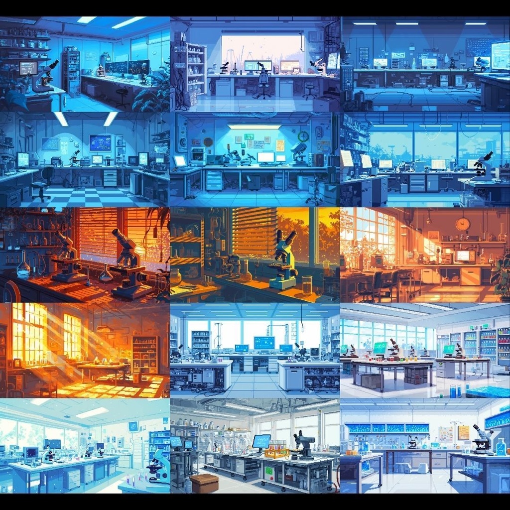 【背景素材】 研究所 ドット絵風 260枚|培養室•冷却室•魔導研究室•廊下•階段•ロビー•休憩室•外観etc(TRPG, マダミス, ココフォリア, ゲーム)