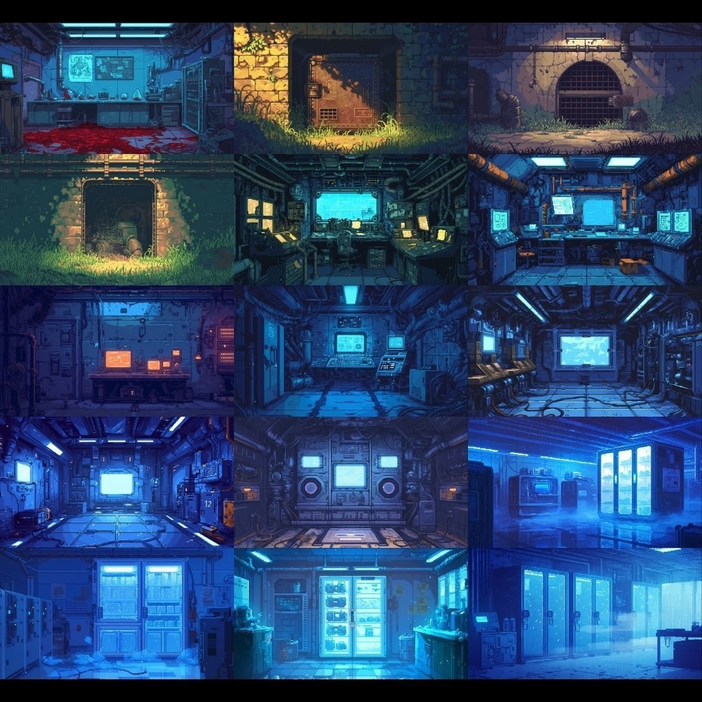 【背景素材】 研究所 ドット絵風 260枚|培養室•冷却室•魔導研究室•廊下•階段•ロビー•休憩室•外観etc(TRPG, マダミス, ココフォリア, ゲーム)