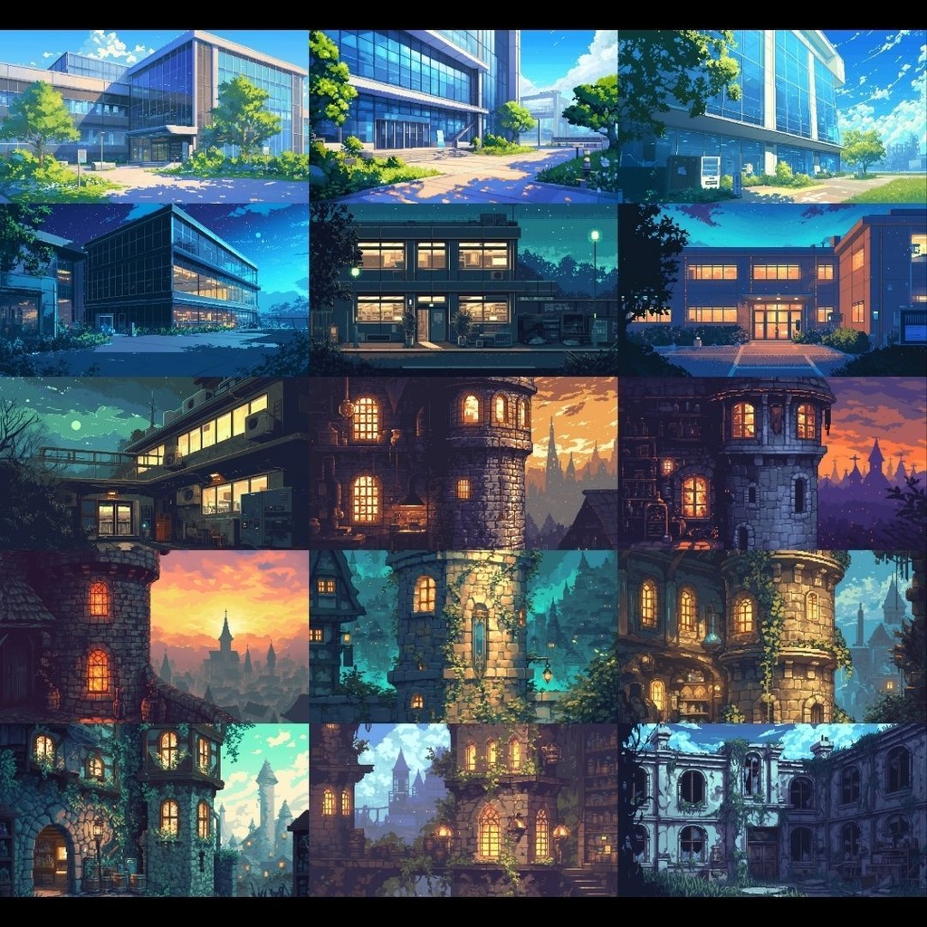 【背景素材】 研究所 ドット絵風 260枚|培養室•冷却室•魔導研究室•廊下•階段•ロビー•休憩室•外観etc(TRPG, マダミス, ココフォリア, ゲーム)