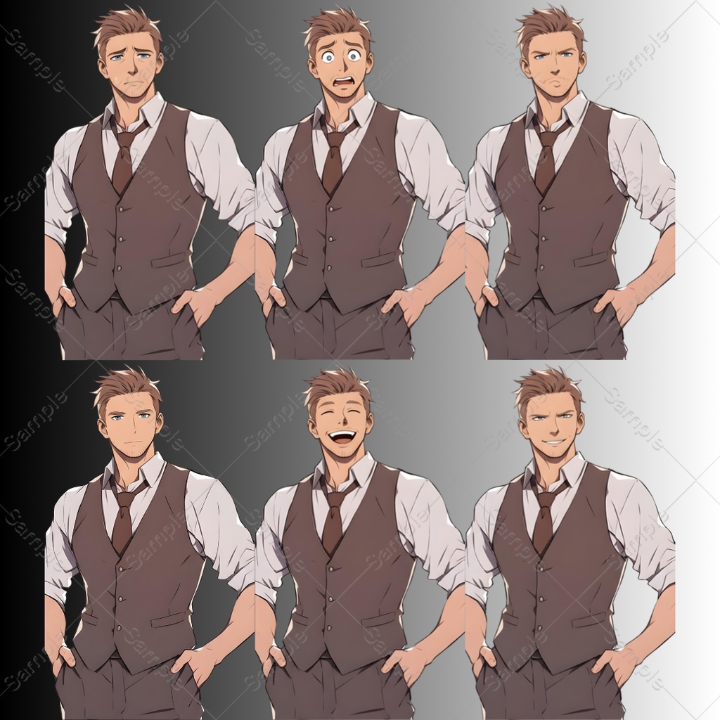 【立ち絵素材】バー店主(男性・女性)表情差分_各20種|TRPG・ゲーム素材・配信素材