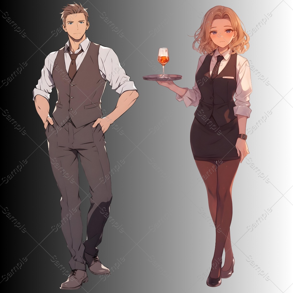 【立ち絵素材】バー店主(男性・女性)表情差分_各20種|TRPG・ゲーム素材・配信素材