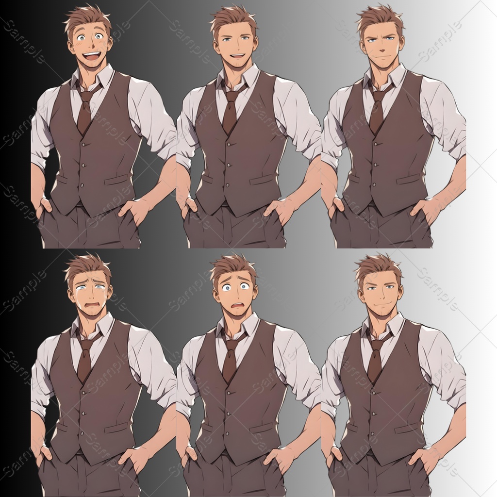 【立ち絵素材】バー店主(男性・女性)表情差分_各20種|TRPG・ゲーム素材・配信素材