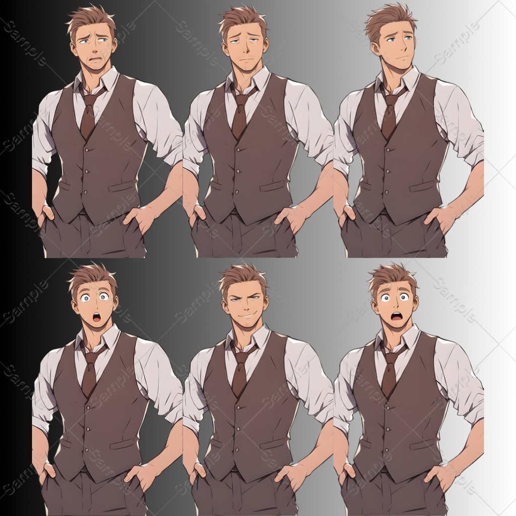 【立ち絵素材】バー店主(男性・女性)表情差分_各20種|TRPG・ゲーム素材・配信素材