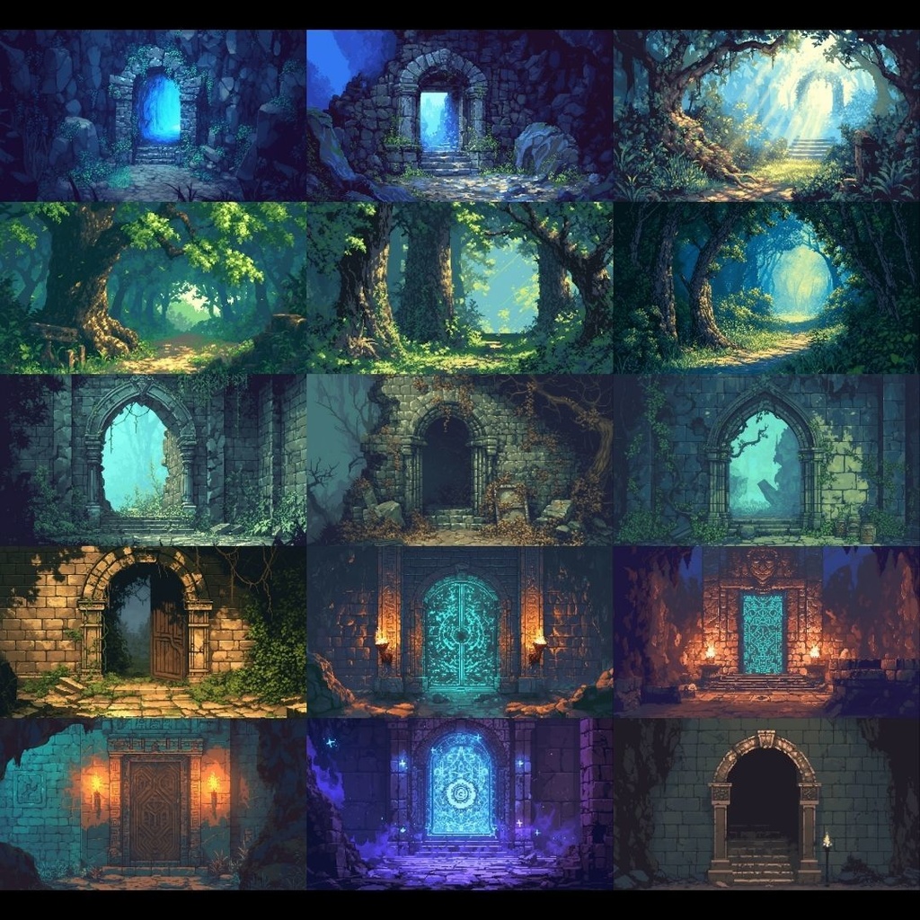 【背景素材】 ダンジョン ドット絵風 380枚|洞窟•祭壇•通路•入り口•村•牢獄•村•神殿•宝石庫•墓•部屋etc(TRPG, マダミス, ココフォリア, ゲーム)