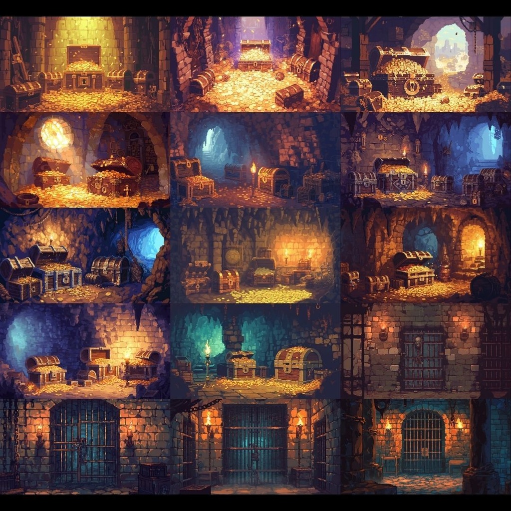 【背景素材】 ダンジョン ドット絵風 380枚|洞窟•祭壇•通路•入り口•村•牢獄•村•神殿•宝石庫•墓•部屋etc(TRPG, マダミス, ココフォリア, ゲーム)