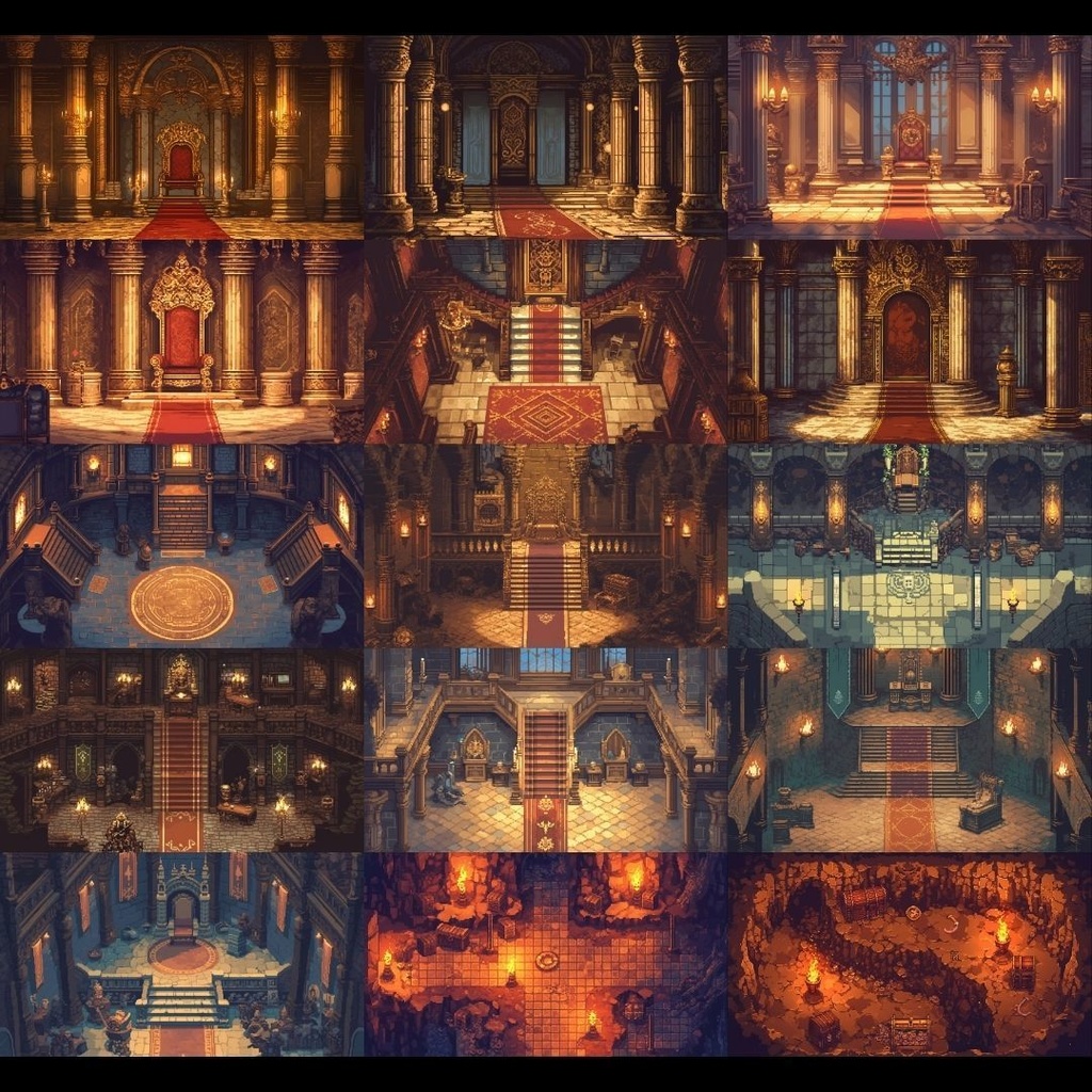 【背景素材】 ダンジョン ドット絵風 380枚|洞窟•祭壇•通路•入り口•村•牢獄•村•神殿•宝石庫•墓•部屋etc(TRPG, マダミス, ココフォリア, ゲーム)