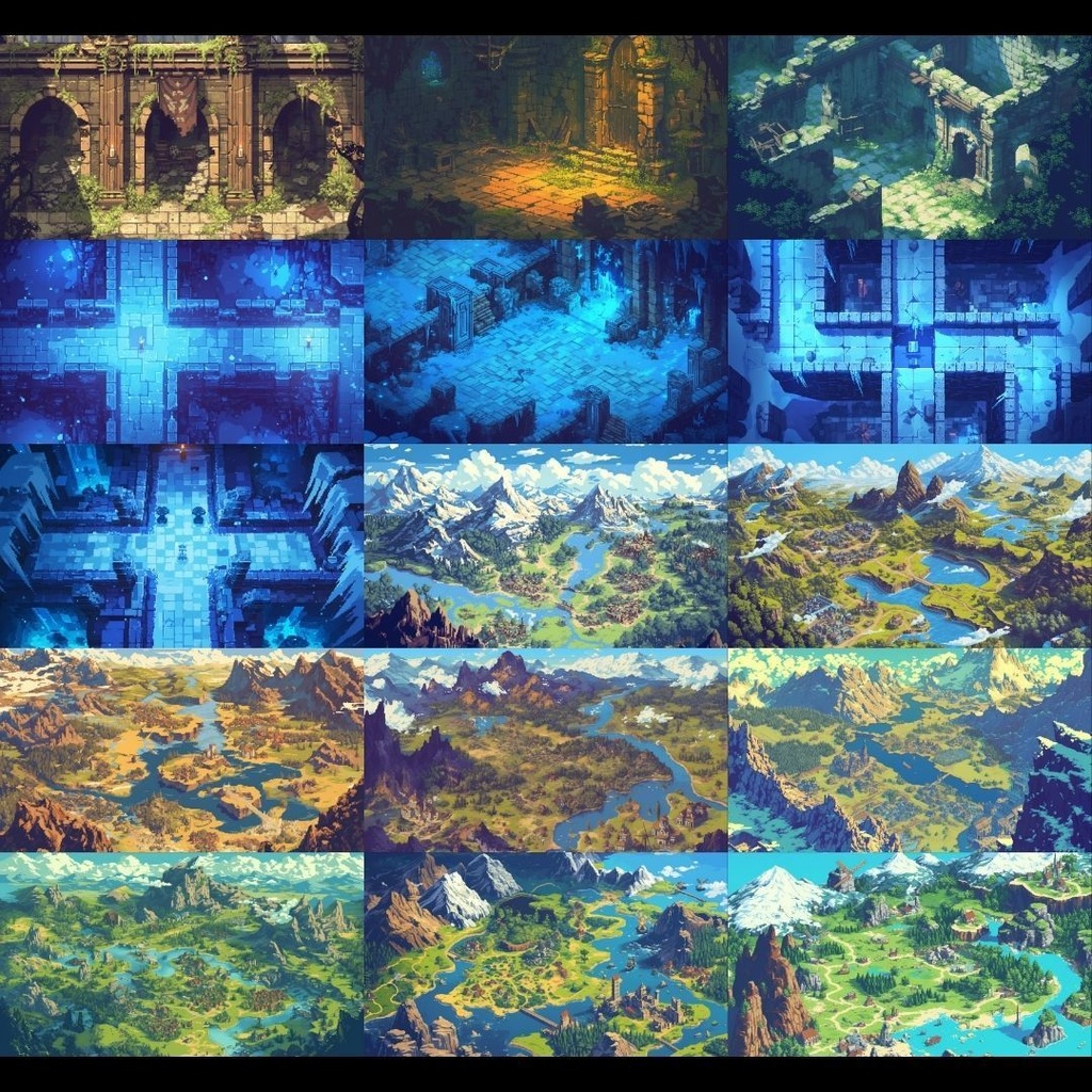 【背景素材】 ダンジョン ドット絵風 380枚|洞窟•祭壇•通路•入り口•村•牢獄•村•神殿•宝石庫•墓•部屋etc(TRPG, マダミス, ココフォリア, ゲーム)