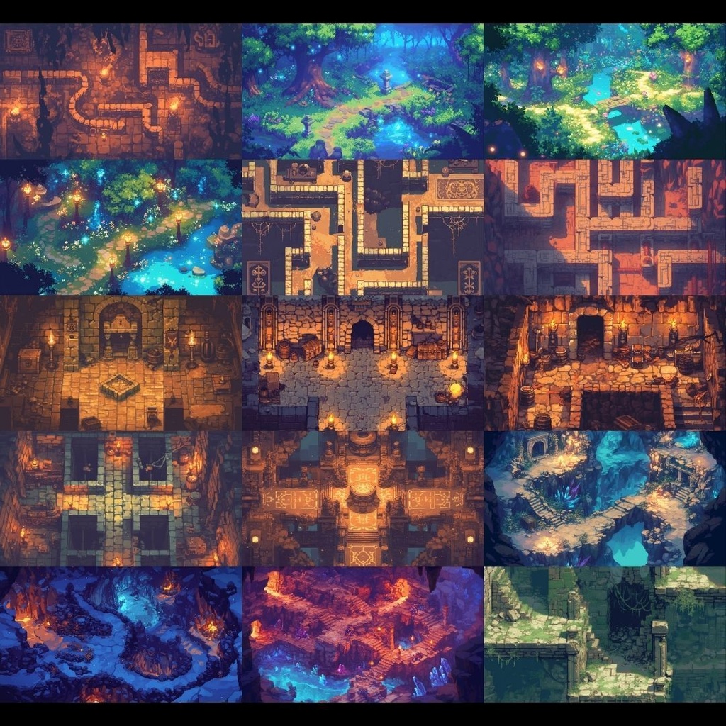 【背景素材】 ダンジョン ドット絵風 380枚|洞窟•祭壇•通路•入り口•村•牢獄•村•神殿•宝石庫•墓•部屋etc(TRPG, マダミス, ココフォリア, ゲーム)