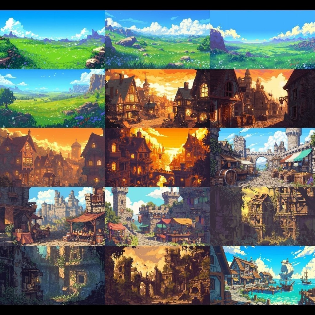 【背景素材】 ダンジョン ドット絵風 380枚|洞窟•祭壇•通路•入り口•村•牢獄•村•神殿•宝石庫•墓•部屋etc(TRPG, マダミス, ココフォリア, ゲーム)