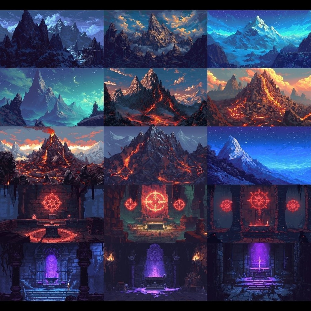 【背景素材】 ダンジョン ドット絵風 380枚|洞窟•祭壇•通路•入り口•村•牢獄•村•神殿•宝石庫•墓•部屋etc(TRPG, マダミス, ココフォリア, ゲーム)