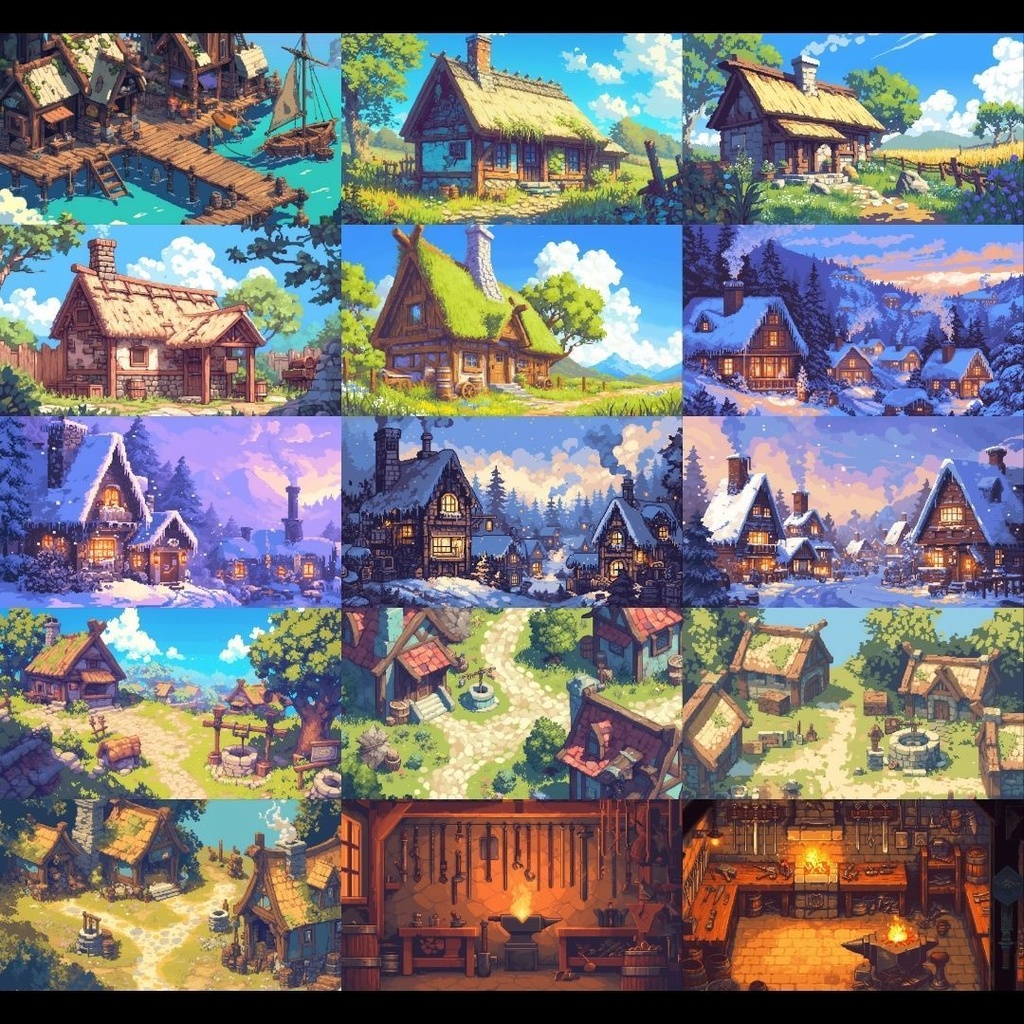 【背景素材】 ダンジョン ドット絵風 380枚|洞窟•祭壇•通路•入り口•村•牢獄•村•神殿•宝石庫•墓•部屋etc(TRPG, マダミス, ココフォリア, ゲーム)