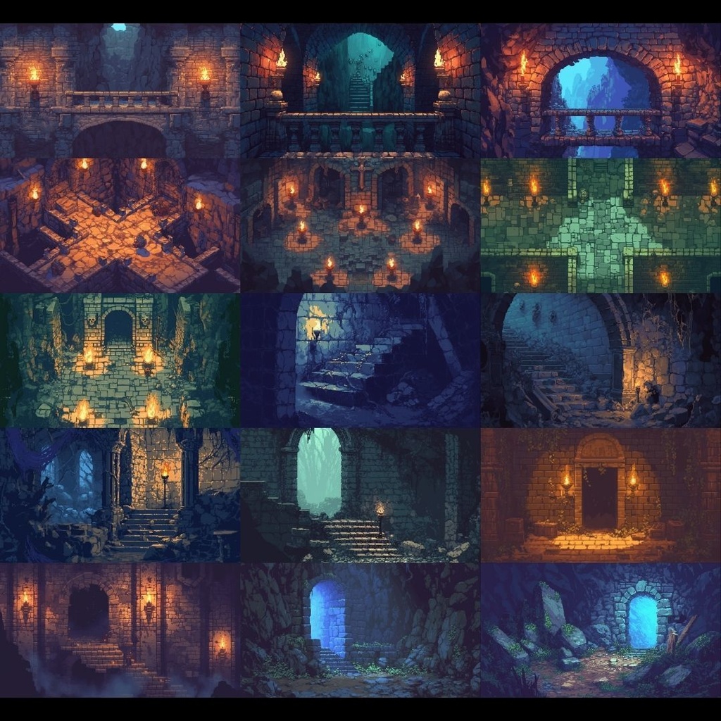 【背景素材】 ダンジョン ドット絵風 380枚|洞窟•祭壇•通路•入り口•村•牢獄•村•神殿•宝石庫•墓•部屋etc(TRPG, マダミス, ココフォリア, ゲーム)