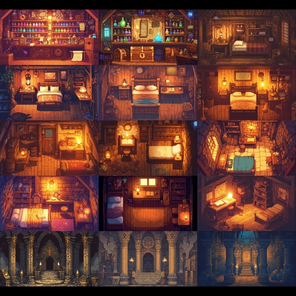 【背景素材】 ダンジョン ドット絵風 380枚|洞窟•祭壇•通路•入り口•村•牢獄•村•神殿•宝石庫•墓•部屋etc(TRPG, マダミス, ココフォリア, ゲーム)