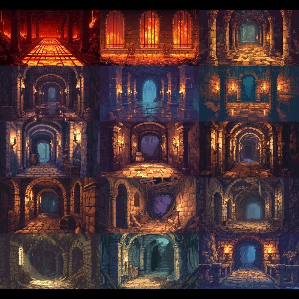 【背景素材】 ダンジョン ドット絵風 380枚|洞窟•祭壇•通路•入り口•村•牢獄•村•神殿•宝石庫•墓•部屋etc(TRPG, マダミス, ココフォリア, ゲーム)