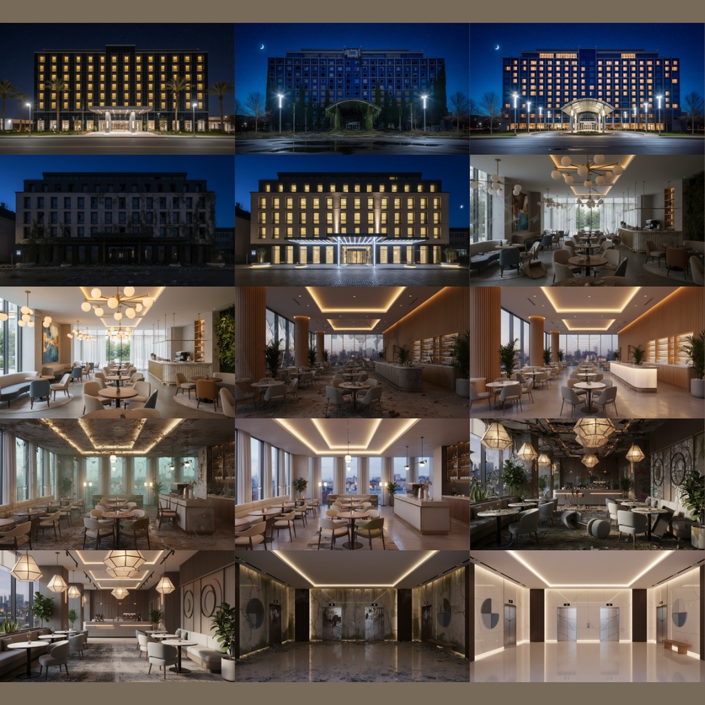 【背景素材】 ホテル差分 廃墟化 112枚|屋内プール・スイートルーム・カフェ・外観・バー・廊下・ホテル客室etc(TRPG, マダミス, ココフォリア, ゲーム)